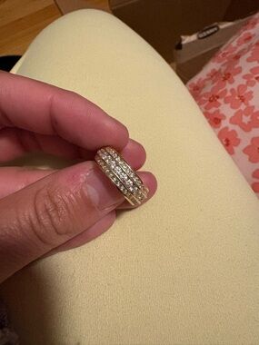 Gold Tone Triple-Row Crystal Band Ring